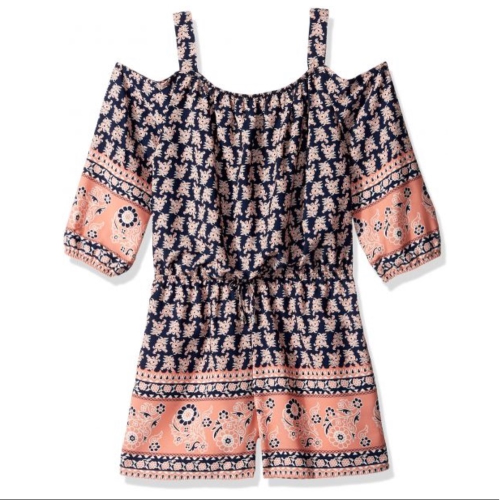 NAVY & CORAL COLD-SHOULDER ROMPER (CHILD L)
